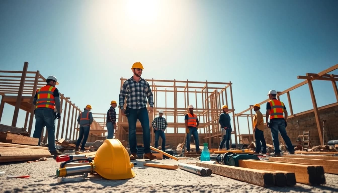 New Jersey General Contractor overseeing diverse team at a construction site, promoting progress and collaboration.