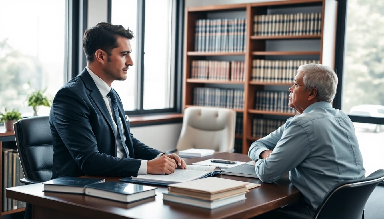 Clearwater truck accident lawyer advising a client in a professional office setting.