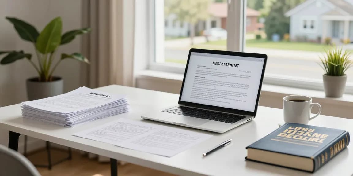 Kira sözleşmesi inceleyen avukat, modern ofis ortamında belgelerle çalışıyor.