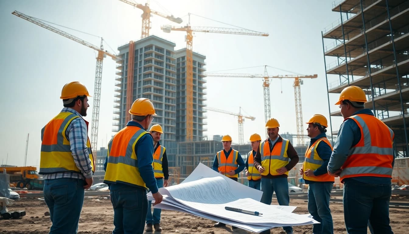 Showcasing a Carolinas construction site with workers and machinery in action, highlighting collaboration.