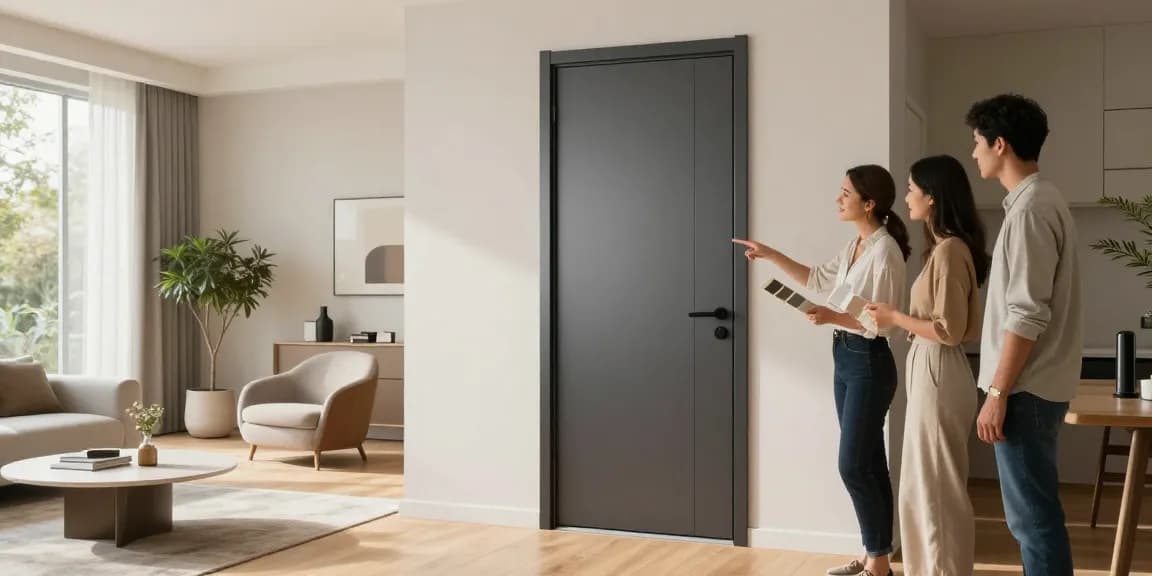 Single leaf swing door featured in modern home interior design discussion with an interior designer.