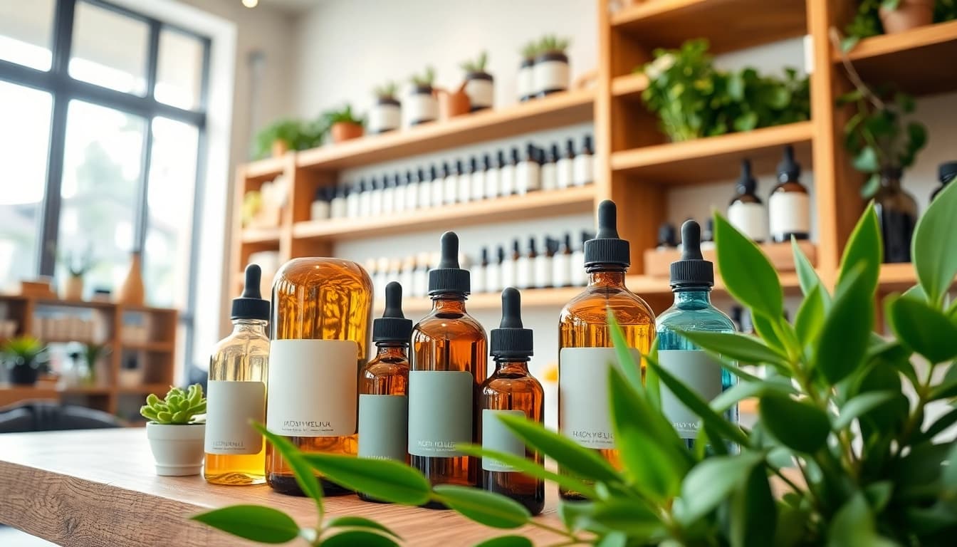 Explore AMC Essentials' premium wellness products in a bright store setting.