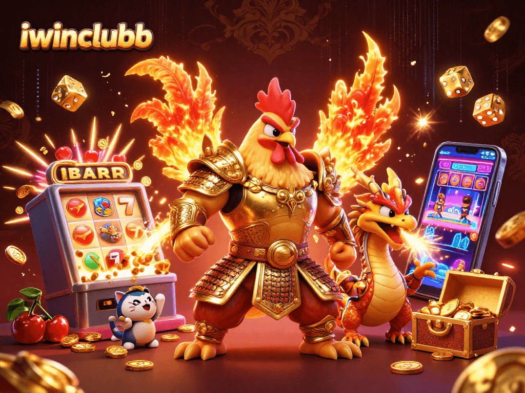 Experience high-energy gameplay with iwinclubb's vibrant casino scene and dynamic character action.
