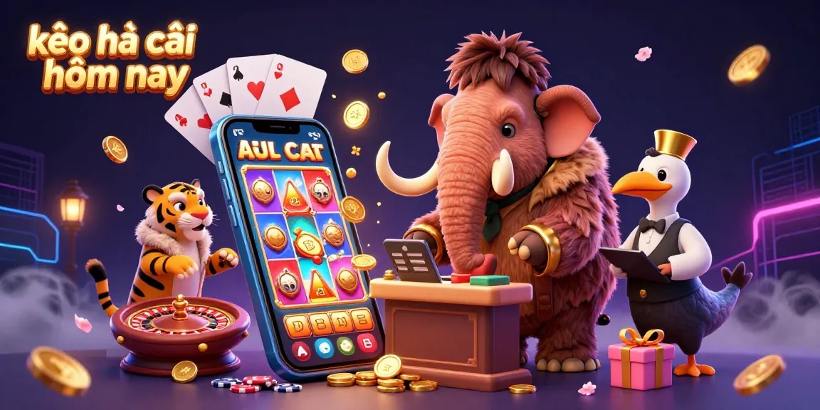 Play kèo nhà cái hôm nay with a vibrant 3D casino scene featuring unique characters and exciting game elements.