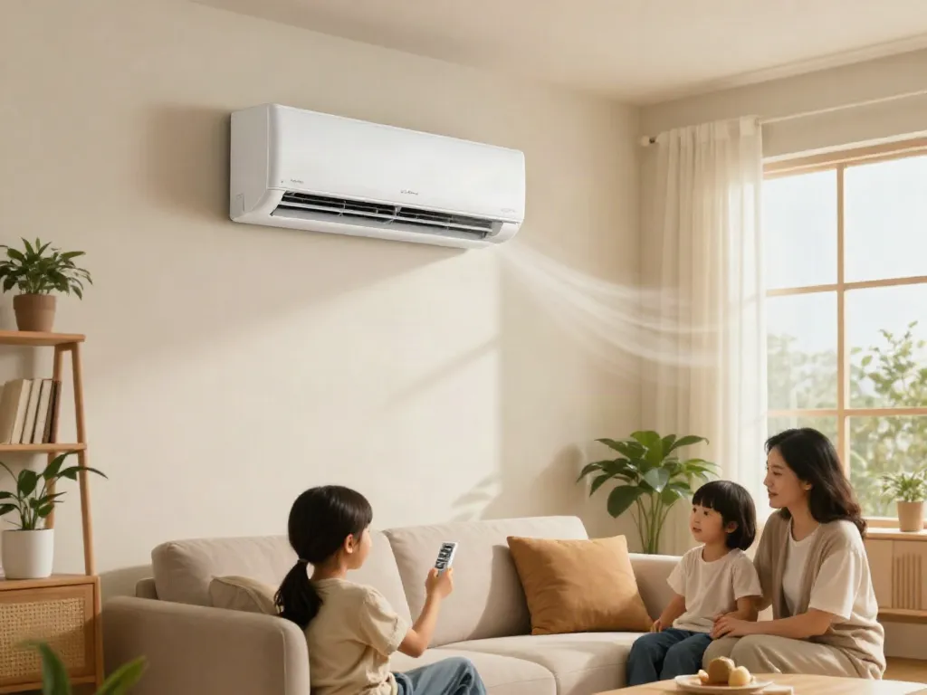 Experience the comfort of a well-designed living room with an 18000 btu mini split air conditioner maintaining a cozy atmosphere.