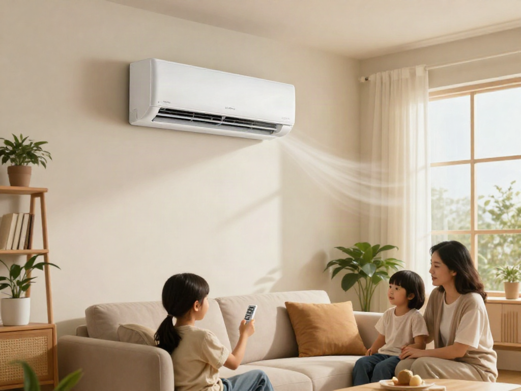 Experience the comfort of a well-designed living room with an 18000 btu mini split air conditioner maintaining a cozy atmosphere.