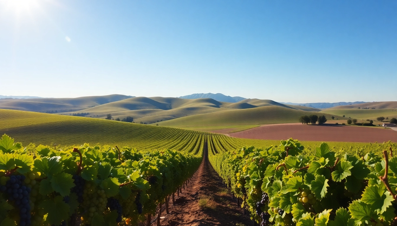 Harvest-ready grapevines in Clarksburg California's sunlit landscape.