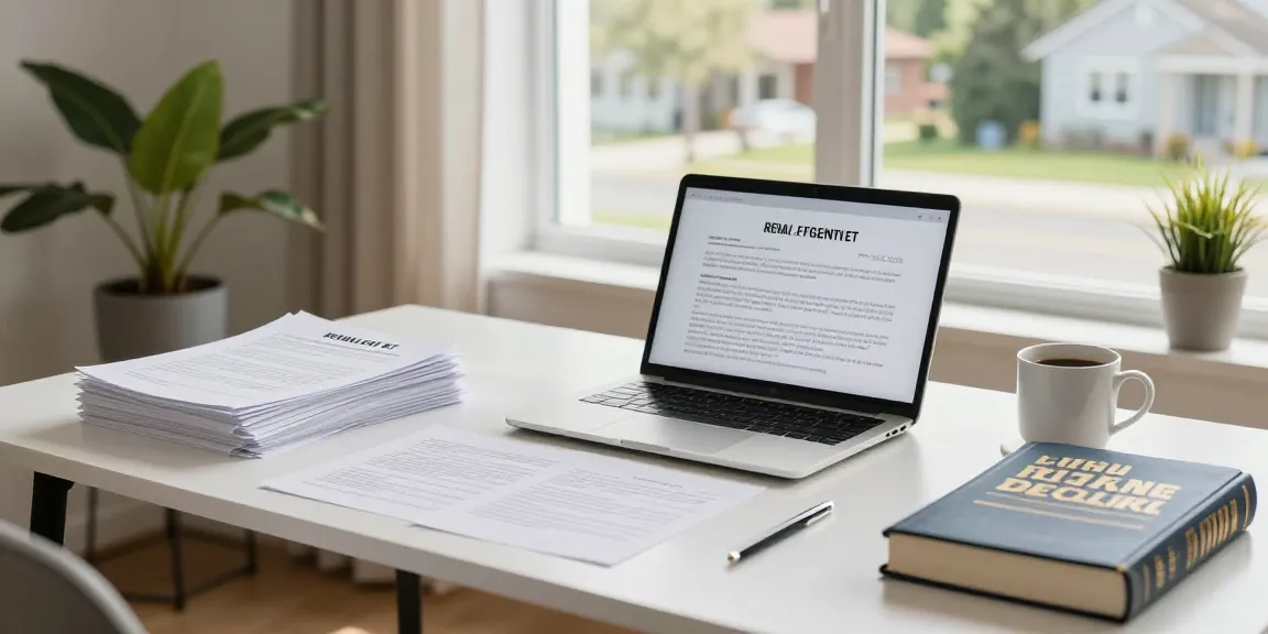 Kira sözleşmesi inceleyen avukat, modern ofis ortamında belgelerle çalışıyor.
