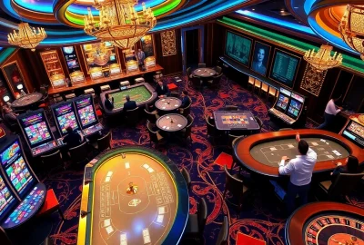 Exciting gameplay at the best crypto casinos featuring vibrant tables and slot machines.