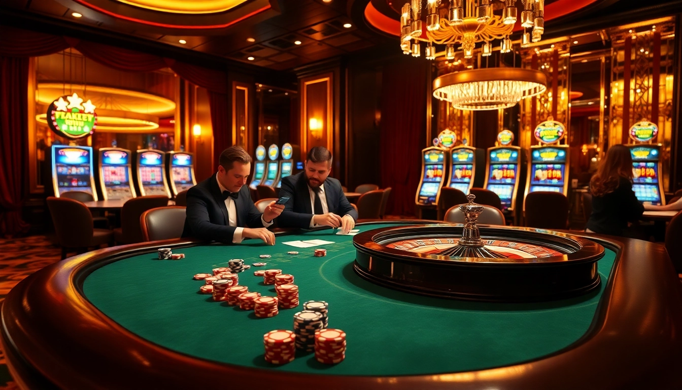 Engaging scene of professional gamblers playing at a table, showcasing https://68vip.plus/ casino excitement.