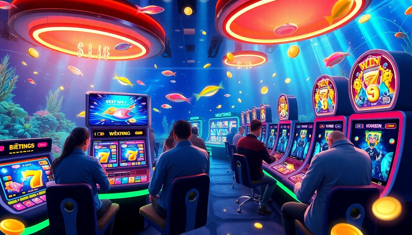 bắn cá đổi thưởng gameplay showcasing vibrant 3D fish and winning displays in an engaging casino environment