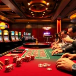 Experience the excitement of gambling at f8bet com with vibrant casino visuals, poker tables, and slot machines.