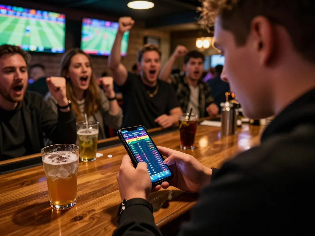 Person placing bets in a lively sports betting atmosphere with the manclub vibe.