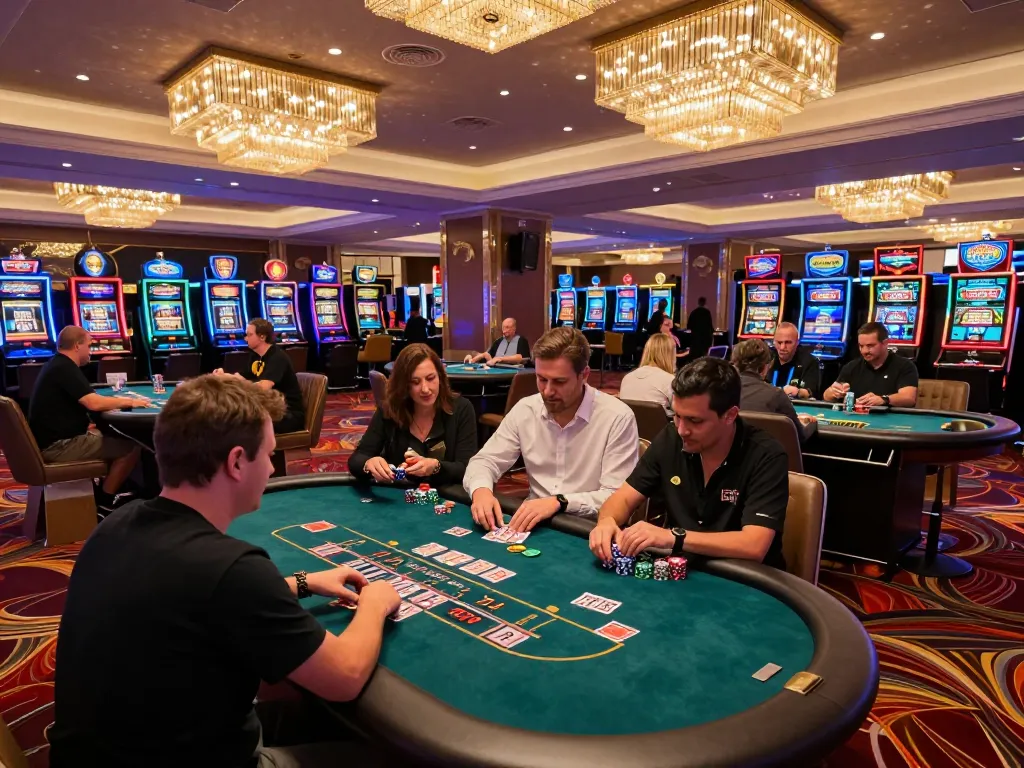 Players enjoying exciting poker games at gem88 casino with vibrant atmosphere.