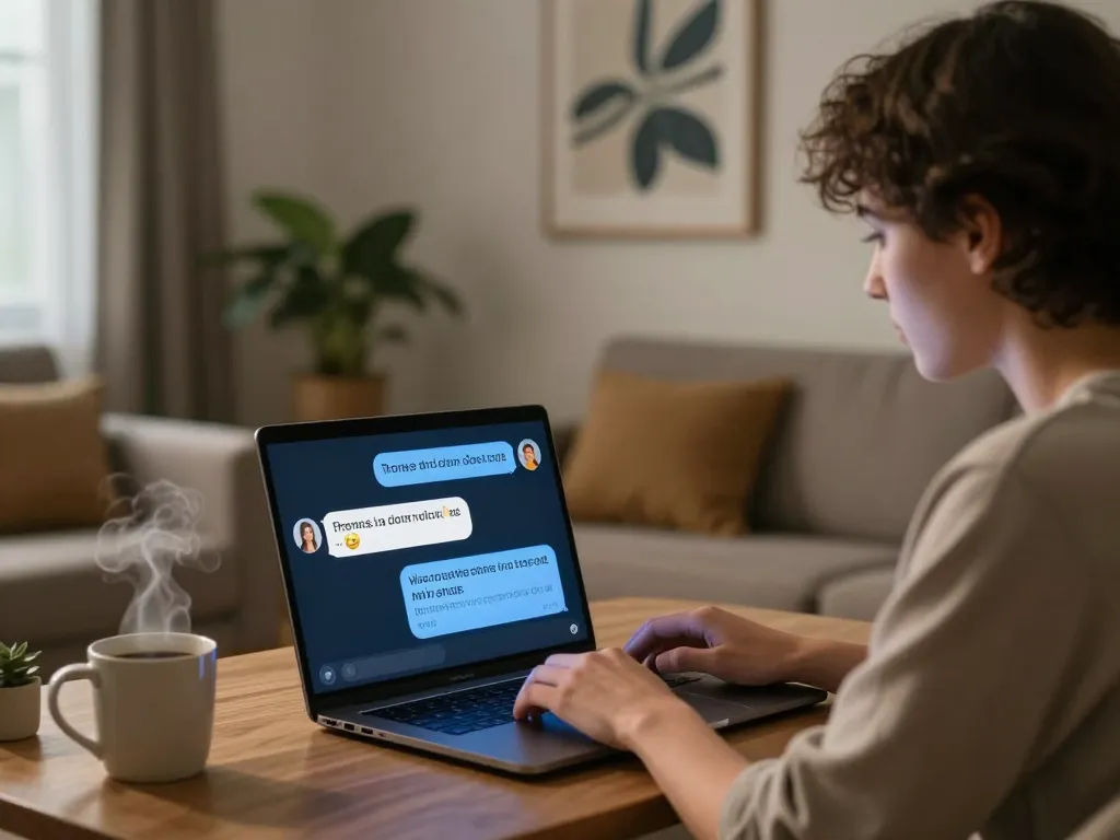 Experience engaging free AI sex chat with a digital companion in a cozy room.