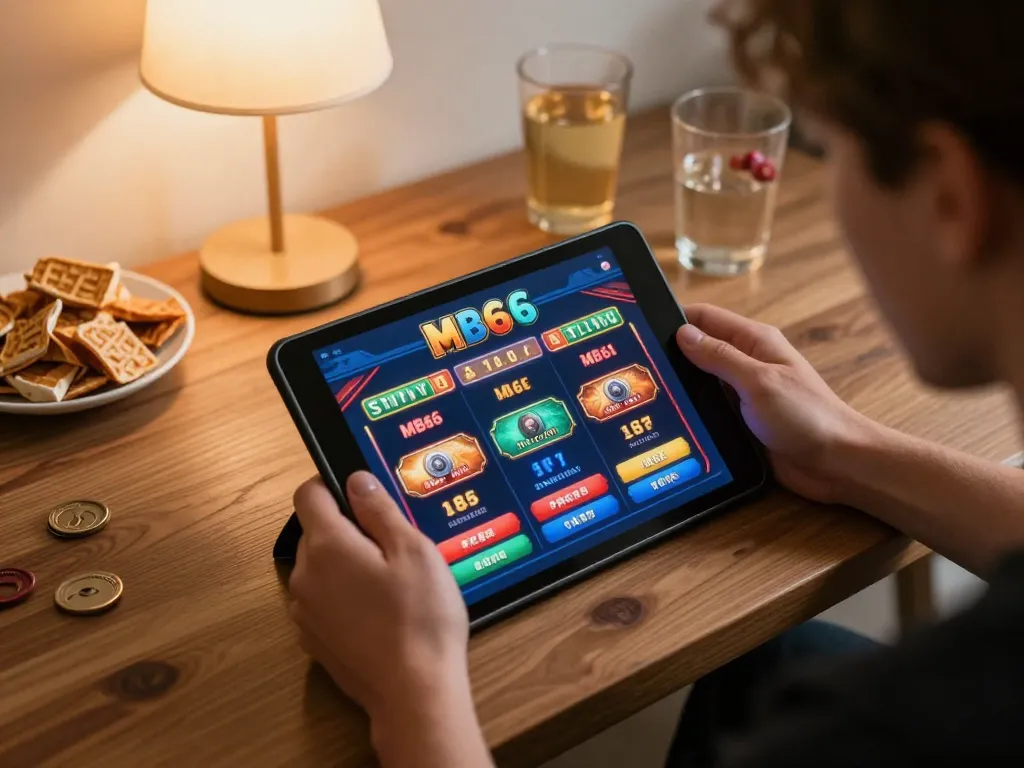 Engaging with the MB66 betting interface on a tablet in a cozy home setting.