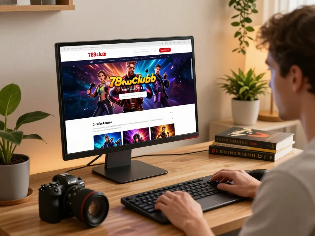 Engaging scene of a user analyzing strategies on the 789clubbcasino website at home while gaming responsibly