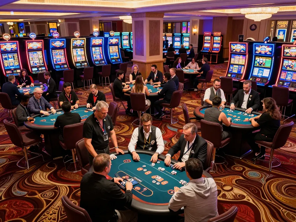 Players engaging in strategic gameplay at the RR88 casino floor, showcasing high-stakes excitement