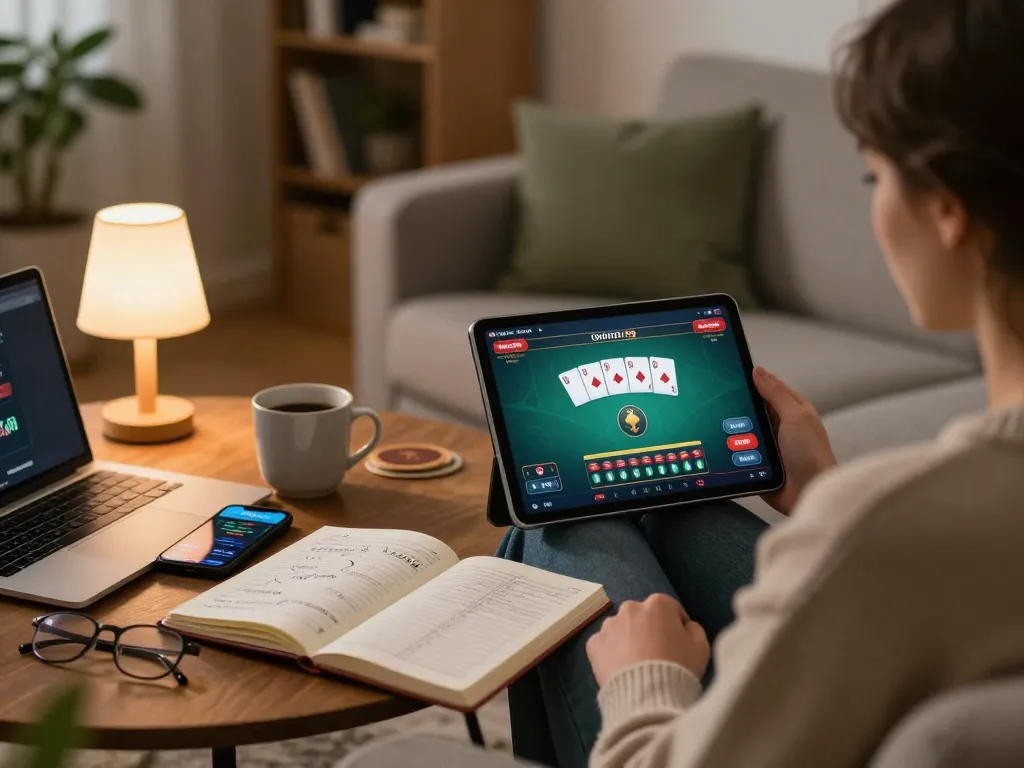 Engaging in online gaming at 78winbizcom, showcasing poker strategy notes and gaming interface
