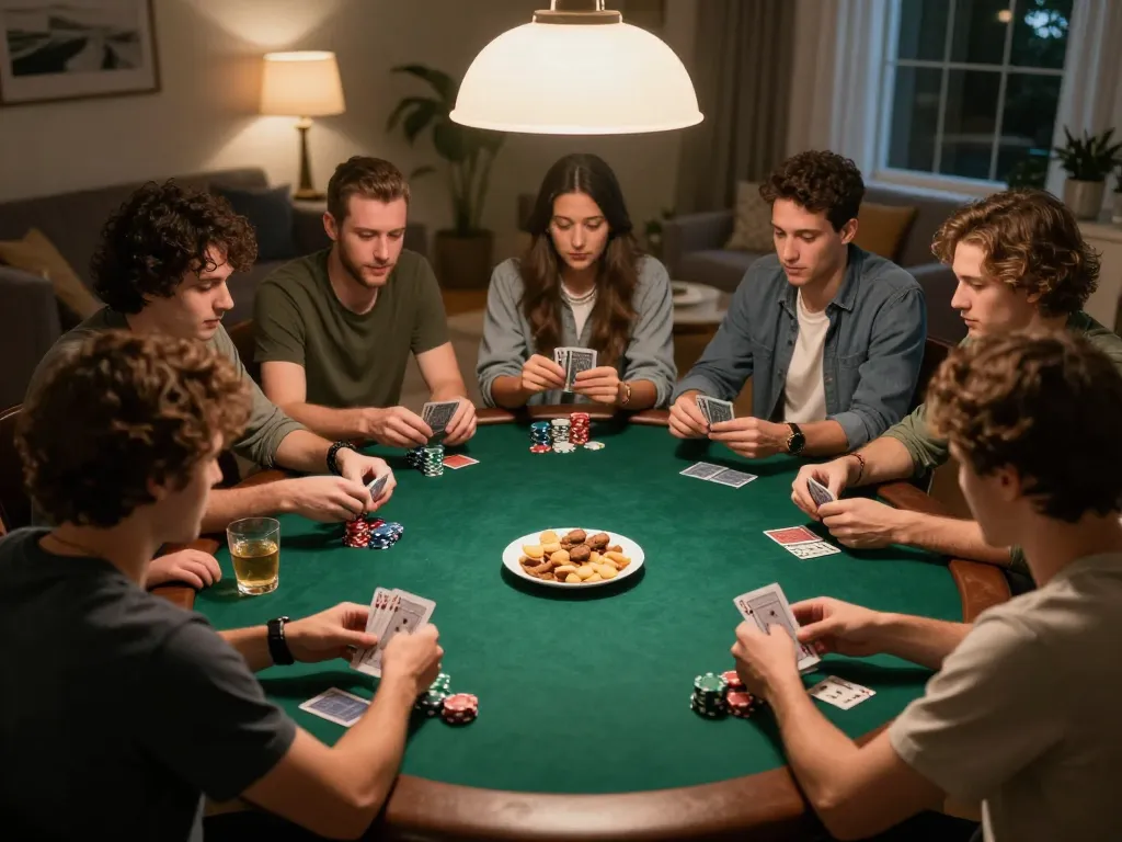 Players enjoying a friendly poker game at home while mastering strategies with PH22.
