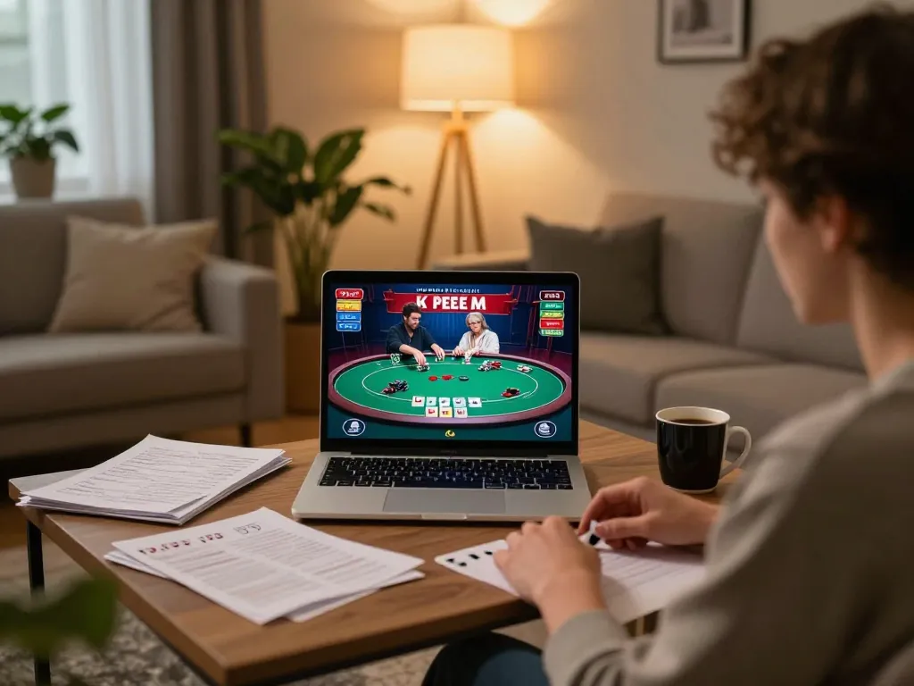 Player enjoying online poker on mk8th, showcasing an interactive home gaming setup.