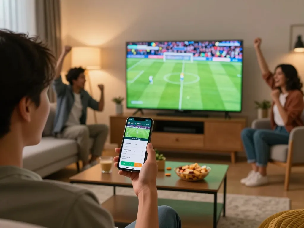 Experience bóng đá trực tuyến excitement at home, watching live matches and placing bets on a smartphone.