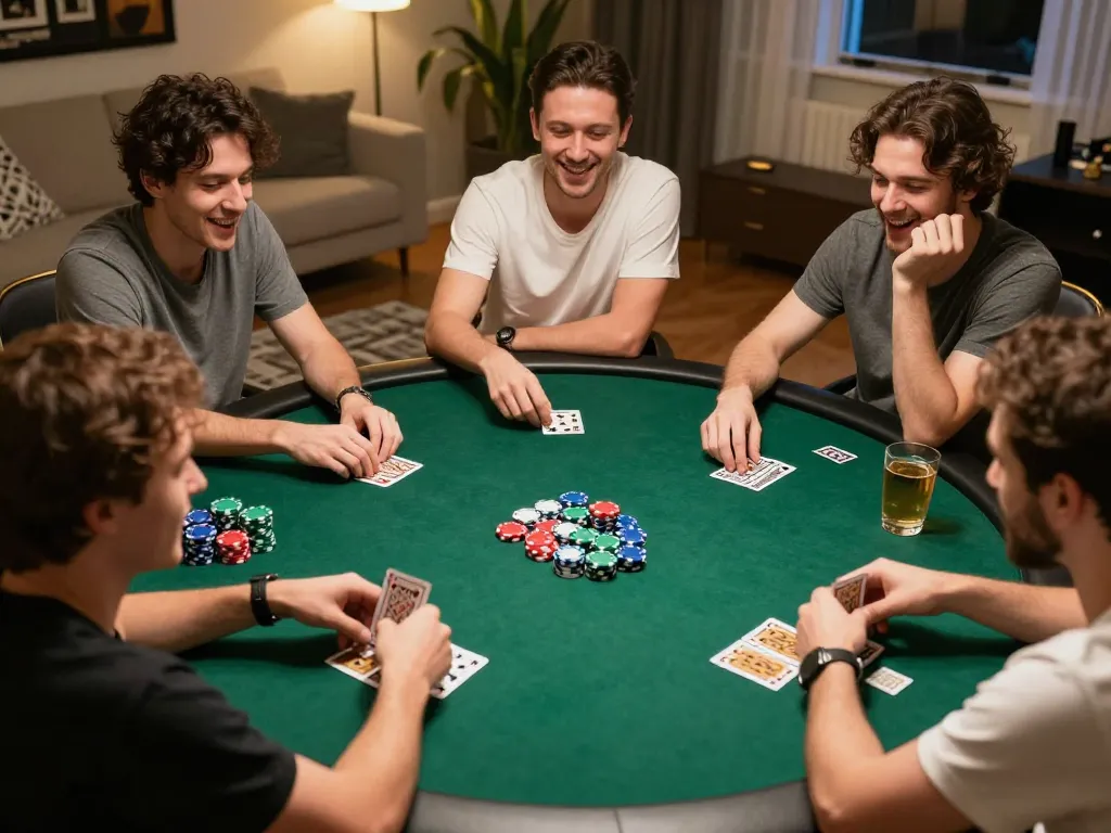Cakhiatv users enjoying an exciting home poker night with vibrant chips and cards.