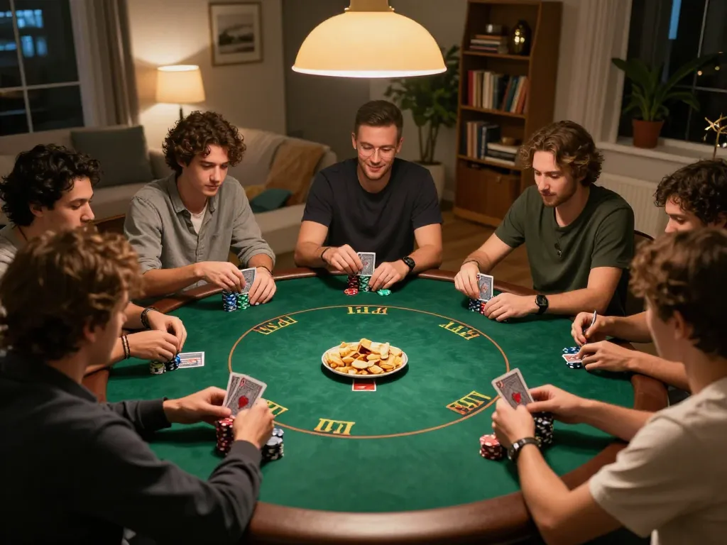 Hitclub players engaging in a friendly poker game, capturing the fun and competitive atmosphere of home gambling