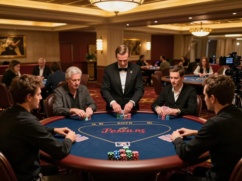 Experience the excitement of main poker lapak303 with players engaged in a dynamic Texas Hold'em game.