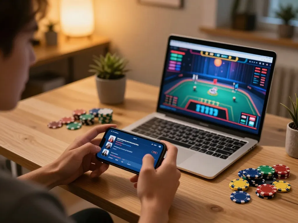 Engaged user playing with 28bet8 mobile casino app in a stylish home setup.