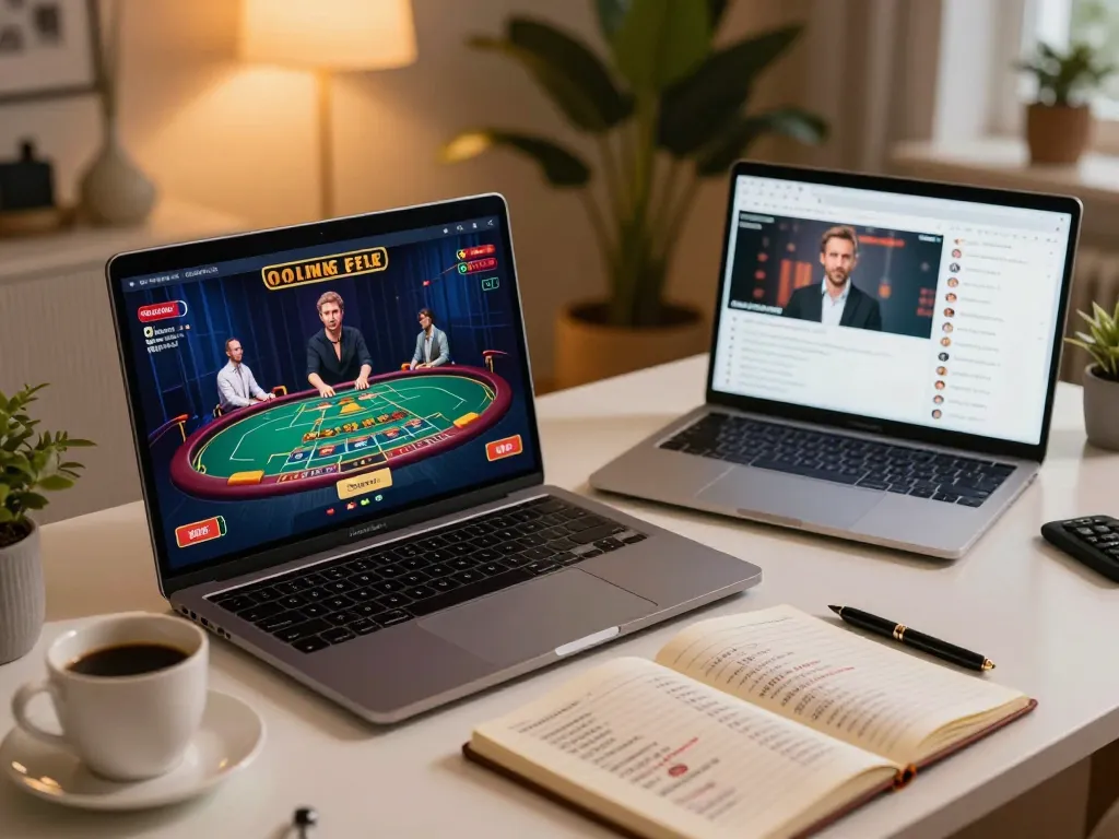 Player engaging with go88vv live dealer game on a stylish laptop at home, showcasing online casino gaming