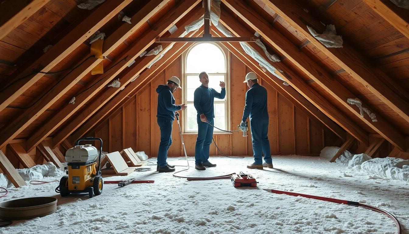 Engaging spray foam loft removal process showing experts at work in an attic.