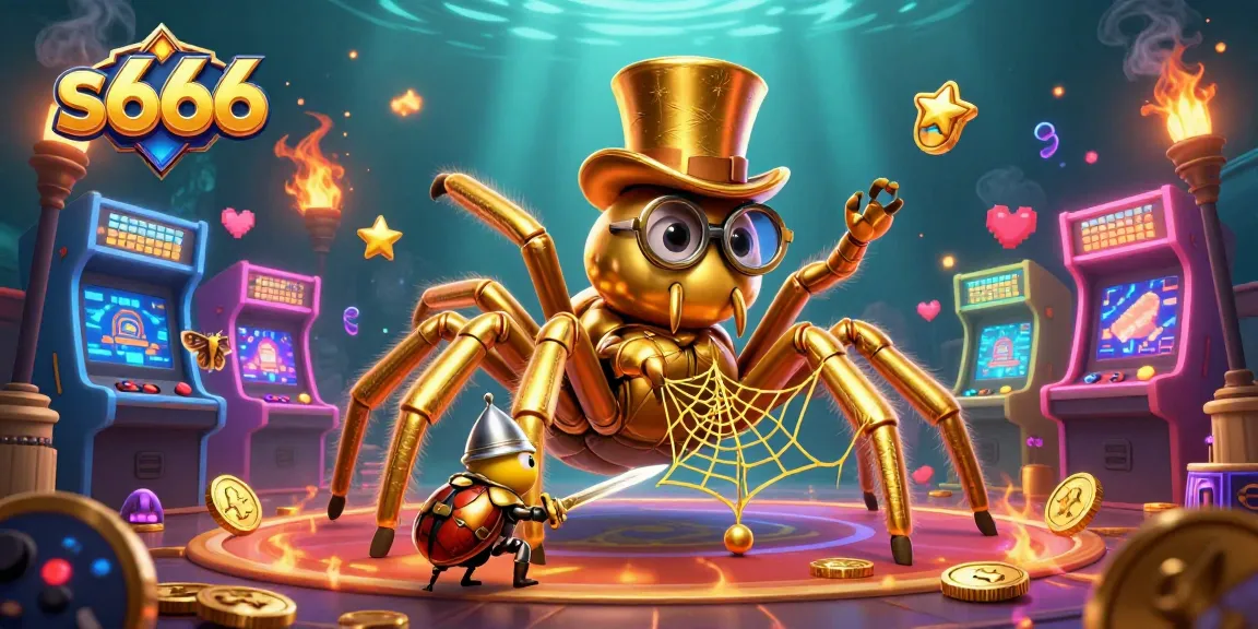 Experience the thrill of s666 with a colorful gambling scene featuring whimsical characters and arcade elements.