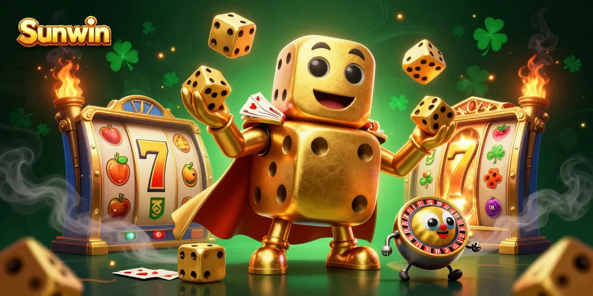 Engage with Sunwin's thrilling slot games in this vibrant casino illustration full of excitement.