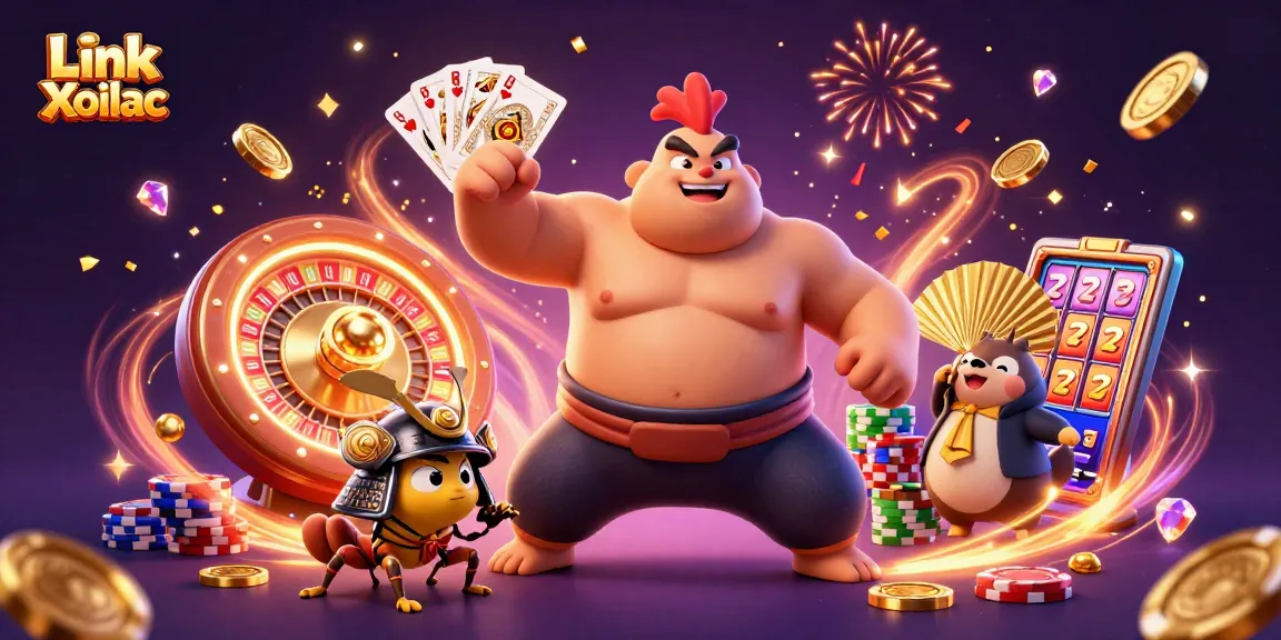 Experience thrilling wins with Link Xoilac in this vibrant casino illustration.
