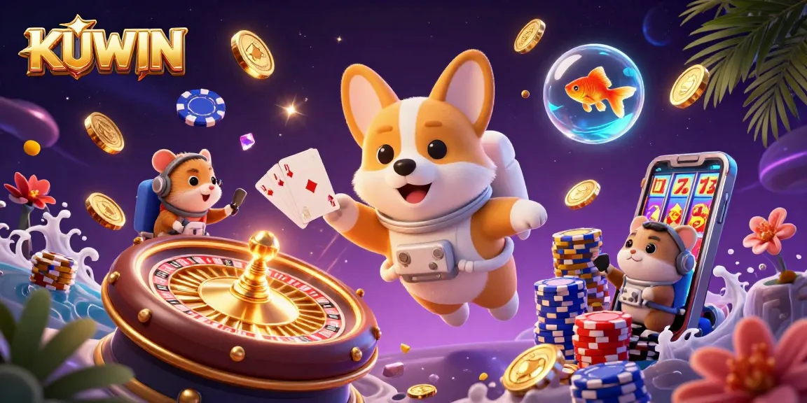 KUWIN enhances online gambling excitement in a vibrant, dynamic casino scene.