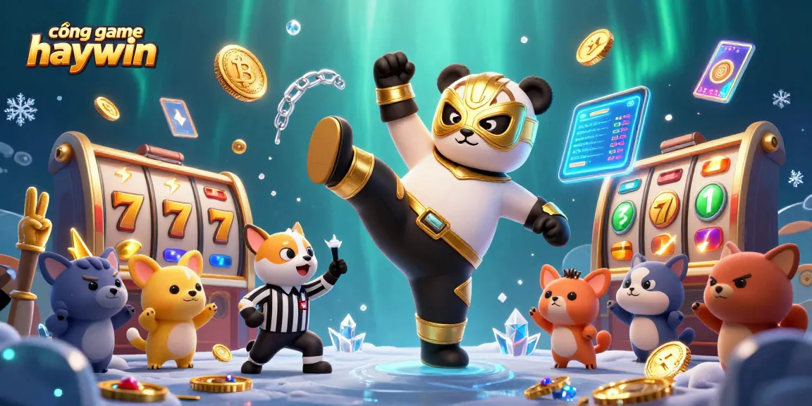 Experience the thrill of cổng game haywin with a lively casino scene featuring a panda wrestler!